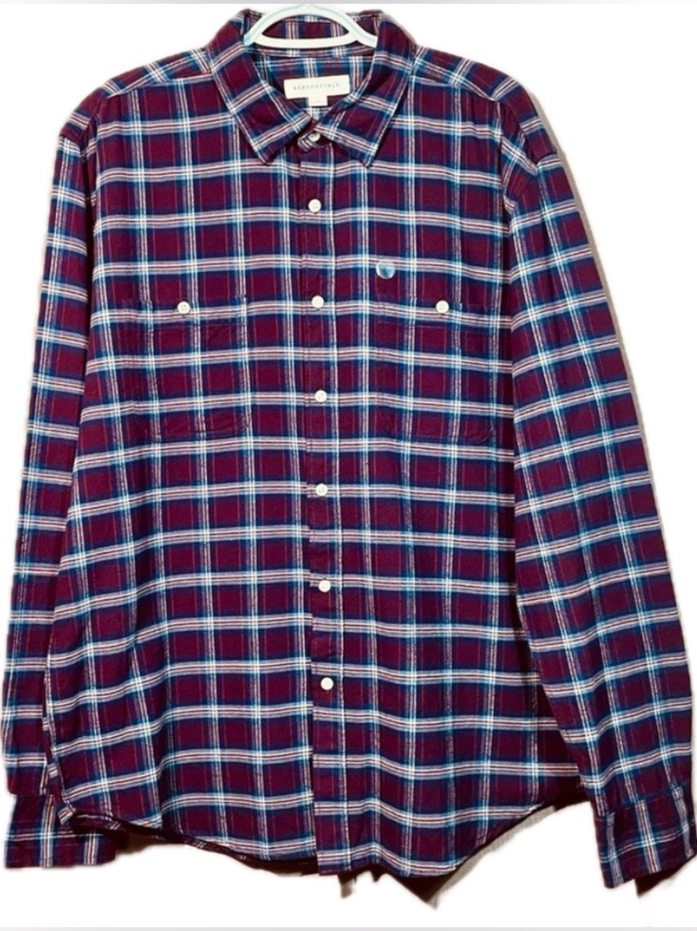NWT Aeropostale Men's Large  Long Sleeve Relaxed Plaid Oxford Maroon Shirt
